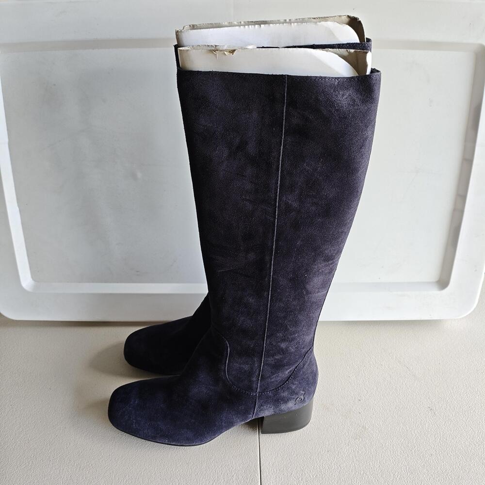 Born Boots Womens Size 9.5 Blue Suede Riding Knee High Zip Block Heel F27804